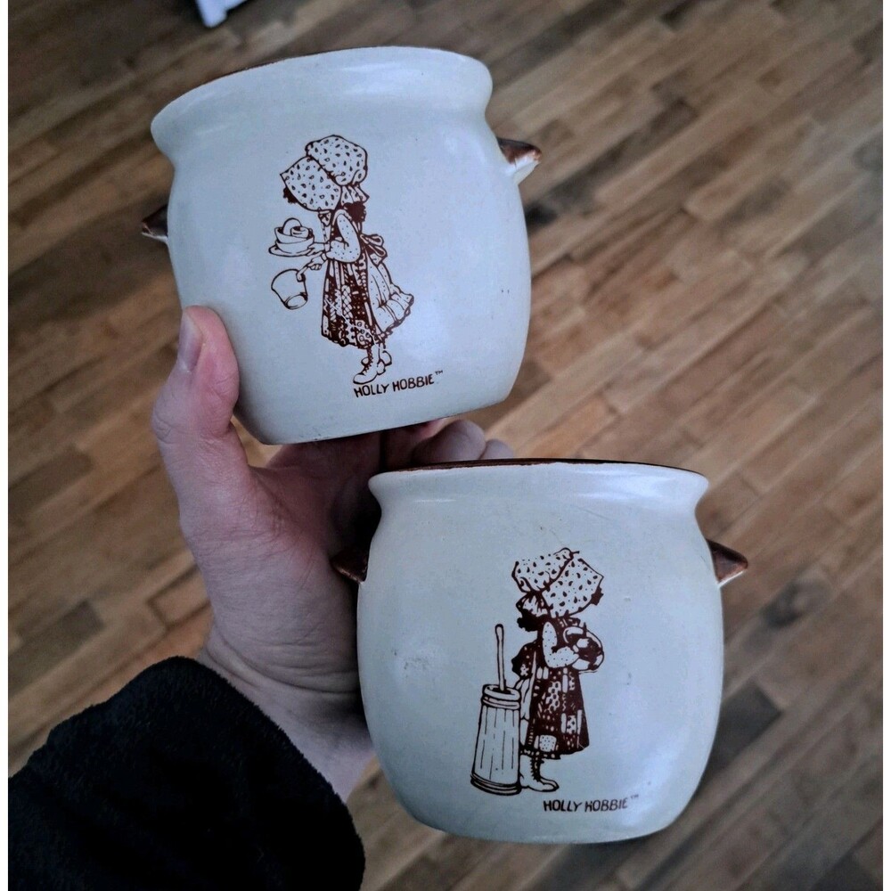 Vintage Set Of 2 1979 Holly Hobbie Hearth & Home Small Crock Pot Oven Proof Dish